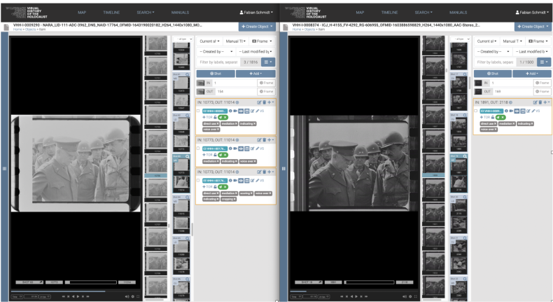 Screenshot from the VHH-MMSI showing the relation annotation that interlinks the US-American film Nazi Concentration Camps with Signal Corps material from the NARA Archive.