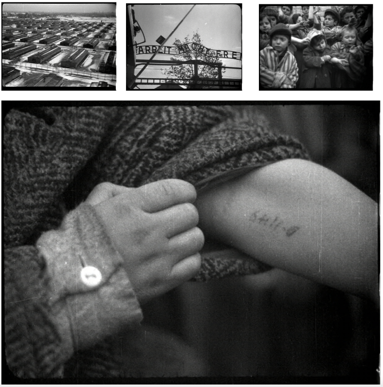 Iconic shots depicting Auschwitz that are only preserved in Oswiecim (1945) and other compilation films.